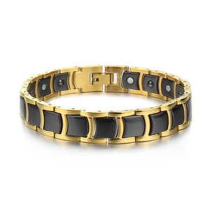 Men's 12MM Stainless Steel Ceramic Magnetic Therapy Bracelet High Polished Geometric Link Health Fashion Jewelry Gift For Him