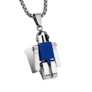 Collier Pendentif Robot en Acier Inoxydable avec Articolazioni Mobili Style Mécanique Créatif Chaîne Box Unisexe
