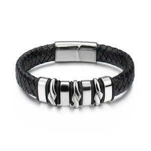 Men Punk Leather Bracelet Minimalist Braided Stainless Steel Ornaments Magnetic Clasp Fashion Bangle Jewelry Accessories