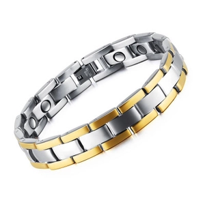 Bracelet Magnétique Classique en Acier Titane Poli Bicolore pour Hommes Chaîne à Maillons Or Argent Bijoux Affaires