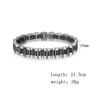 Detail view of 10mm wide ceramic and titanium steel bracelet with exact measurements