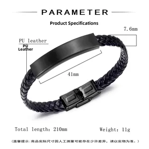 Détail du bracelet en cuir tressé avec dimensions du fermoir en acier inoxydable