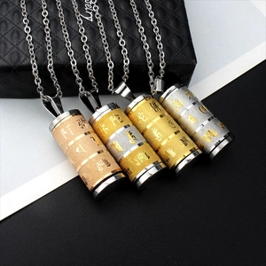 Religious rotating stainless steel cylinder necklaces with Buddhist mantra engraving
