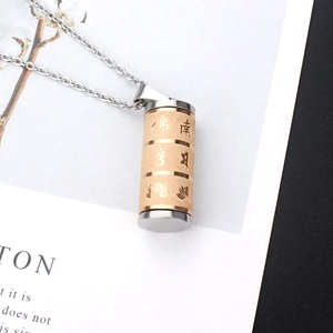 Religious prayer cylinder pendant necklace in gold and silver stainless steel