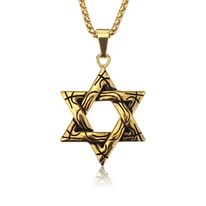 Collier Pendentif Étoile de David en Acier au Titane Vintage pour Hommes Collier Hexagramme Gothique Or Argent Bijoux Sans Chaîne