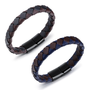 Men's Braided PU Leather Bracelet With Stainless Steel Magnetic Clasp Business Casual Contrast Color Hand Jewelry For Men Gift