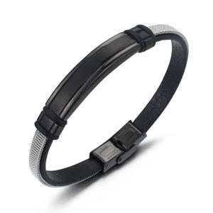 Unisex Stainless Steel Mesh Splicing Artificial Leather Bracelet Industrial Style Fashion Wristband Jewelry For Men Women