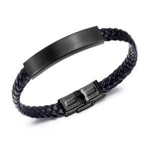 Bracelet Homme en Cuir PU Tissé Mode Acier Titane Fermoir Magnétique Noir Tressé Punk Bijoux Cadeau