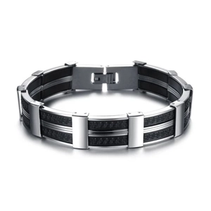 Men's titanium steel and silicone bracelet with Greek key pattern and folding clasp