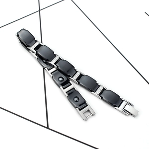 Bracelet pour hommes en céramique noire et acier inoxydable avec zircons et aimants