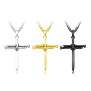 Collier Pendentif Croix de Clous en Acier Inoxydable pour Hommes Bijoux Religieux Gothic Punk Avec Chaîne Vénitienne Or Argent