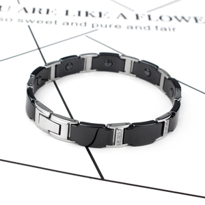 Bracelet pour homme en céramique noire et acier inoxydable avec diamants et aimants