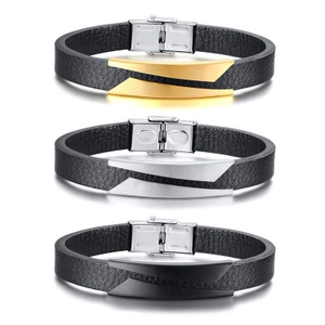 Men Fashion Stainless Steel Microfiber Leather Bracelet Geometric Curved Plate Bangle For Men Daily Wear Casual Jewelry Gift