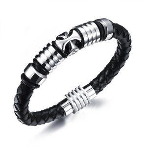 Men's Braided Leather Cross Bracelet Stainless Steel Magnetic Clasp Cowhide Punk Wristband For Men Everyday Jewelry Gift