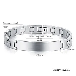 Detailed specs of stainless steel men's bracelet with 210mm length and brushed silver finish