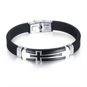 Herren Retro Edelstahl Kreuz Silikon Armband Minimalistisch Mode Geometrisches Armband Für Männer Täglich Casual Schmuck Geschenk