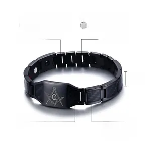 Détails du bracelet magnétique maçonnique avec fibre de carbone et perles d'énergie