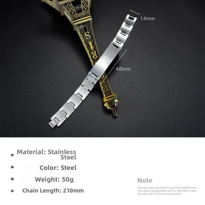 Polished stainless steel men's link bracelet with dimensions 14mm width and 210mm length