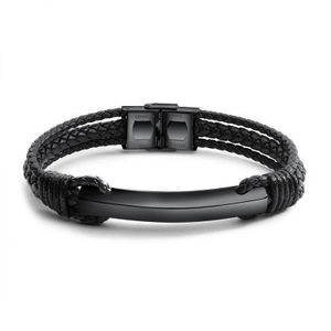 Bracelet en Cuir Tressé Mode pour Hommes Fermoir en Acier Inoxydable Titane Style Punk Noir Or Argent Bijoux Cadeau