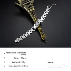 Vue détaillée du bracelet en acier argenté de 14 mm de large avec boucle industrielle