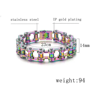 Bracelet chaîne de vélo arc-en-ciel en acier inoxydable pour homme avec placage sous vide