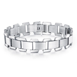 Bracelet en Acier Inoxydable pour Hommes Bracelet à Maillons en H Industriels Brossé Poli Ton Argent Bijoux Minimalistes