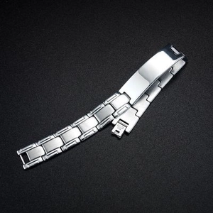 Polished silver stainless steel bracelet with H-link chain and folding clasp for men