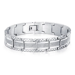 Men's Industrial Stainless Steel Bracelet Rock Punk Adjustable Link Chain With Grid Texture Steel Color Men Jewelry Gift