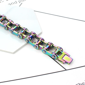 Bracelet chaîne de vélo pour homme en acier titane arc-en-ciel avec fermoir de sécurité