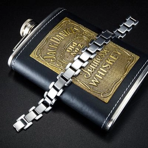 Bracelet pour homme en acier titane avec maillons en H et finition argentée polie