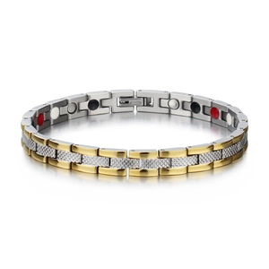 Bracelet de Thérapie Magnétique en Acier Inoxydable pour Femmes Bicolore Or Argent Texture à Écailles Fermoir Déployant