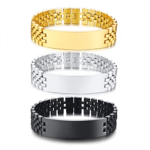 Bracelet ID Homme en Acier Inoxydable Poli Miroir Chaîne à Maillons Bracelet Personnalisé Gravable Bijoux de Motard Accessoire