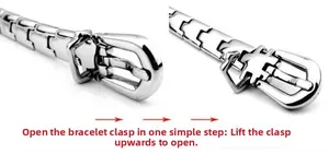 Close-up of titanium steel belt buckle clasp showing simple flip-open mechanism on bracelet