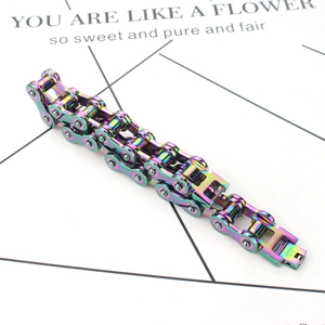 Bracelet chaîne de vélo en acier inoxydable arc-en-ciel avec finition irisante