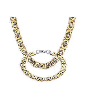 Set di Gioielli da Uomo con Catena Bizantina in Acciaio al Titanio Bicolore Oro Argento Set Collana e Bracciale Intrecciati Gioielli Punk Pesanti per Uomo
