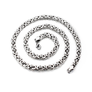 Mens stainless steel Byzantine chain necklace with silver polished finish and lobster clasp