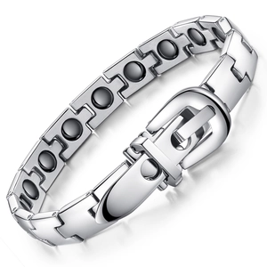 Men Titanium Steel Magnetic Health Bracelet Geometric Link Chain Belt Buckle Design Polished Metal Bracelet Jewelry Gift