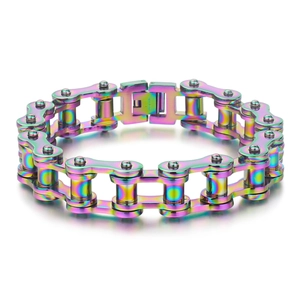 Bracelet Homme en Acier Inoxydable Chaîne de Vélo Arc-en-ciel Punk Industriel Moto Bracelet Gourmette Bijoux Mode