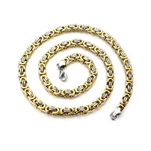 Men Titanium Steel Byzantine Chain Necklace Vintage Punk Style Two Tone Gold Silver Black Necklace Jewelry For Men