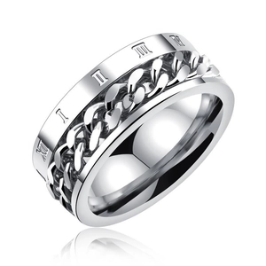 Rotatable Chain Ring Titanium Stainless Steel Roman Numeral Engraved Spinner Band Punk Hip Hop Style For Men Unisex
