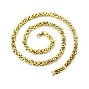 Men's gold-plated stainless steel Byzantine chain necklace with lobster clasp