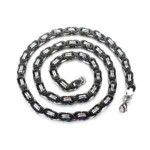 Men's titanium steel Byzantine flat link chain necklace in silver and black tone