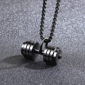Collana con ciondolo a manubrio da uomo in acciaio inossidabile nero lucido con catena a maglie