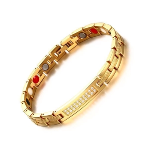 Gold Plated Stainless Steel Magnetic Therapy Bracelet For Women With Rhinestone Accents Health Energy Bracelet Jewelry