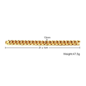Golden titanium steel couple's magnetic bracelet with colorful crystals and star pattern