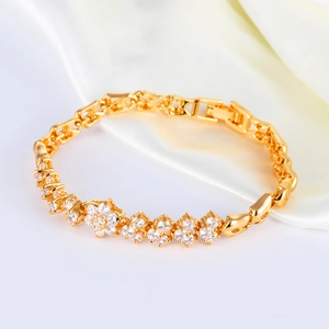 Élégant bracelet fleurs plaqué or orné de pierres de zircone cubique 3A étincelantes