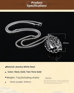 Détails du pendentif démon et bouddha de 45 mm en acier poli avec dimensions