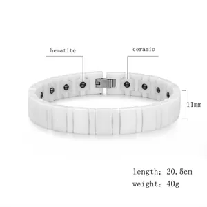 Bracelet à maillons en céramique blanche pour homme avec pierres magnétiques et fermoir