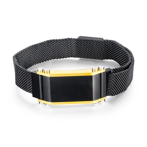 Men Adjustable Titanium Steel Mesh Strap Bracelet Industrial Style Black Gold Two-Tone Milanese Wristband Magnetic Clasp Jewelry