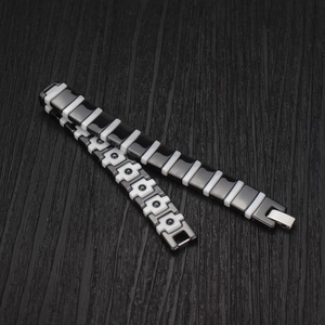 Modern black and white ceramic magnetic bracelet for men with silver metal folding clasp